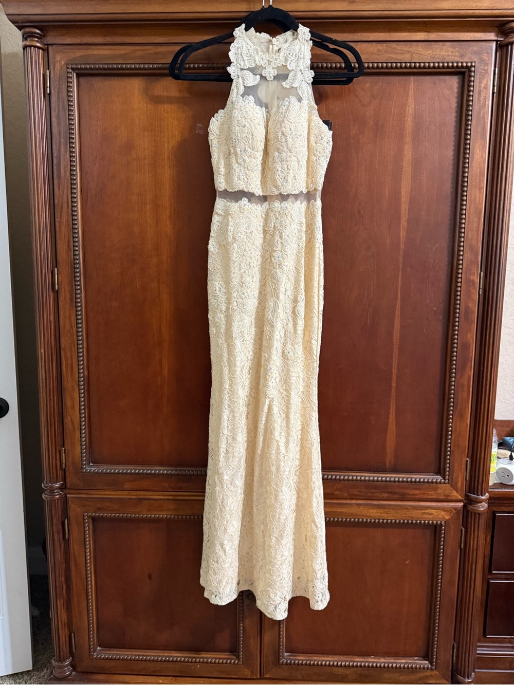 Aspeed Cream Lace Maxi Dress with High Neck